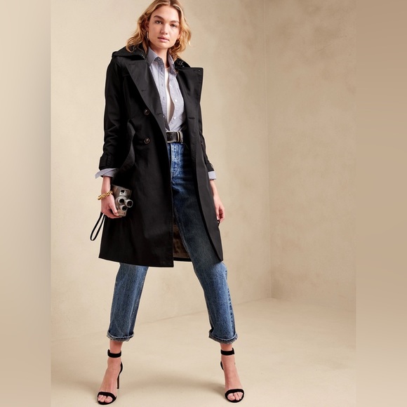Banana Republic Essential Black Trench Coat XS - Picture 4 of 7
